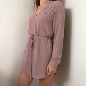 NWOT Naked Zebra women's mauve pink long sleeve sheer v-neck shirt dress Small